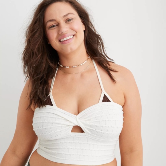 Aerie Textured Twist Front Sweater Tube Top White - Picture 1 of 5